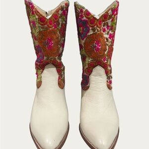 Free People Multicolor Embroidered White Boots